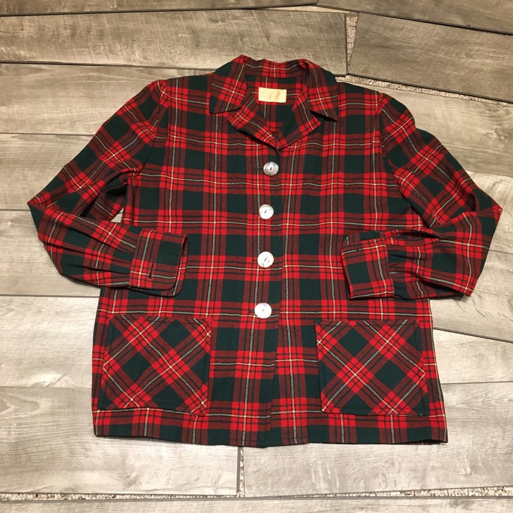 Pendleton 49er Plaid Virgin Wool Mother Of Pearl Button Flannel Jacket Sz Medium